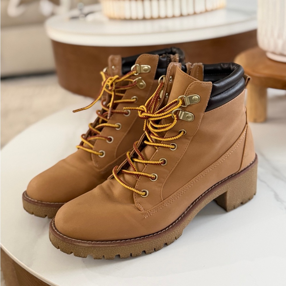 Tan Lace-Up Ankle Boots